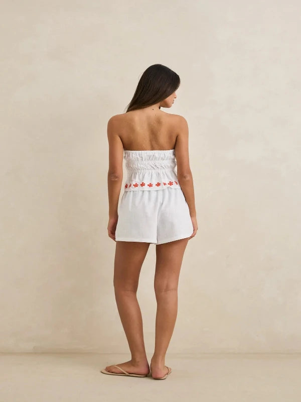 RHYTHM MELIA FLORAL EMBROIDERED STRAPLESS TOP