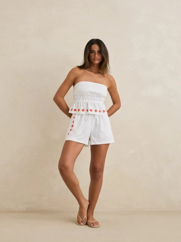 RHYTHM MELIA FLORAL EMBROIDERED STRAPLESS TOP