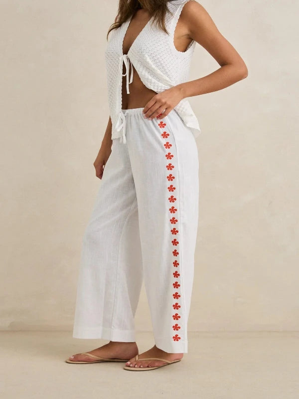 RHYTHM MELIA FLORAL EMBROIDERED BEACH PANT