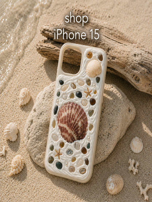 COASTAL HANDMADE SHELL IPHONE 15 PHONE CASE