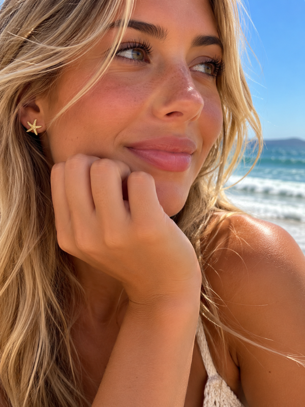 Golden Starfish Stud Earrings