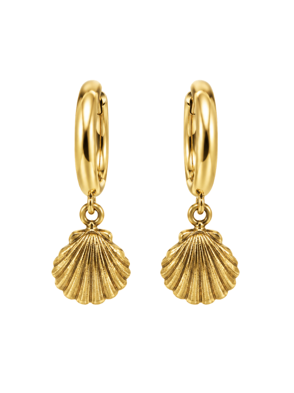 Golden Seashell Huggie Earrings