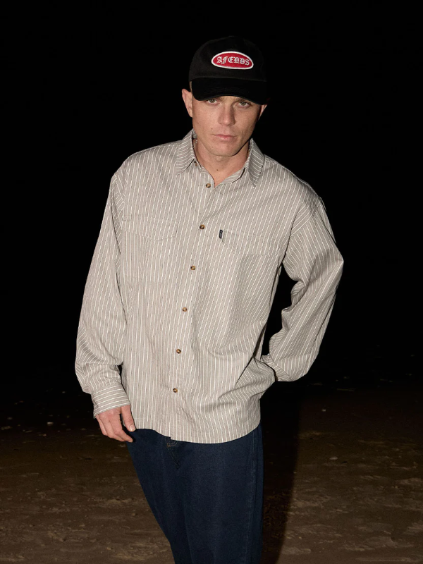Afends Lennox oversized long sleeve shirt in a relaxed unisex fit for everyday casual wear.