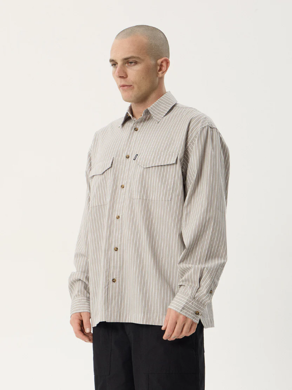 Afends Lennox oversized long sleeve shirt in a relaxed unisex fit for everyday casual wear.