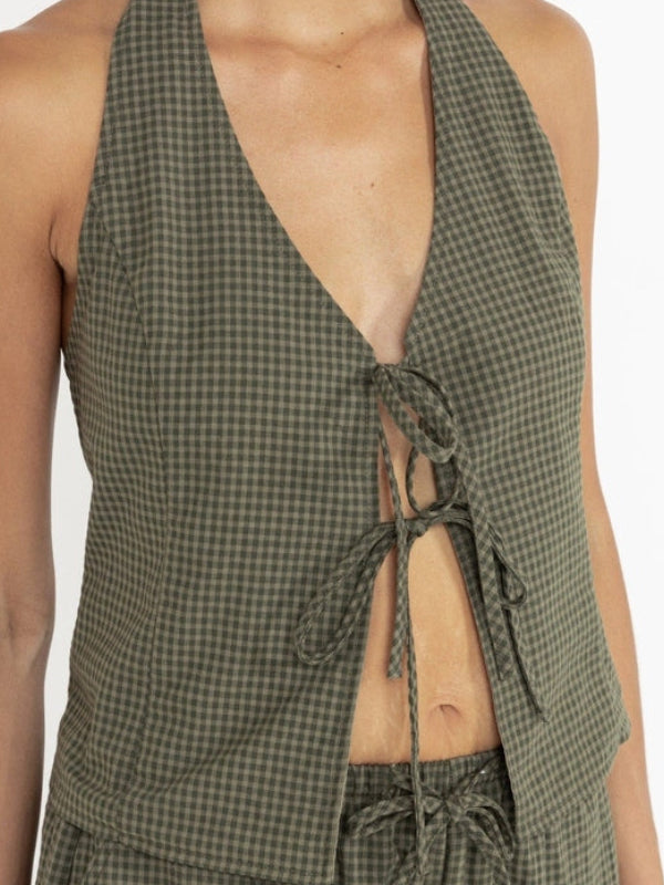 RHYTHM LOUISE CHECK HALTER TOP