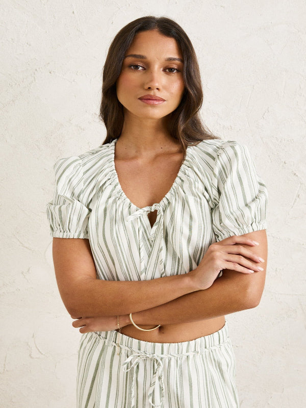 RHYTHM MALLORCA STRIPE BILLOW SLEEVE TOP