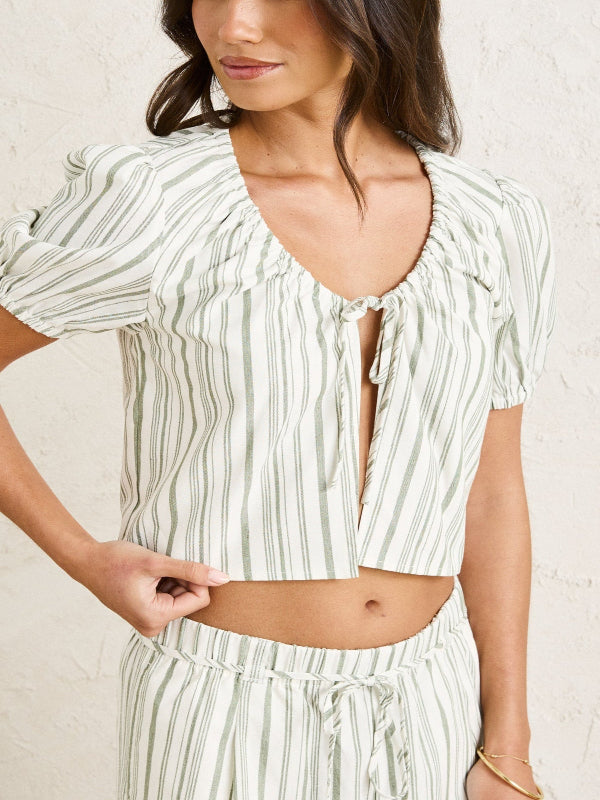 RHYTHM MALLORCA STRIPE BILLOW SLEEVE TOP