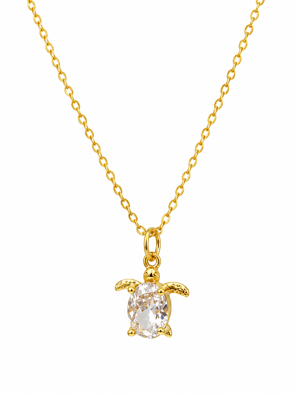 CRYSTAL SEA TURTLE GOLD NECKLACE
