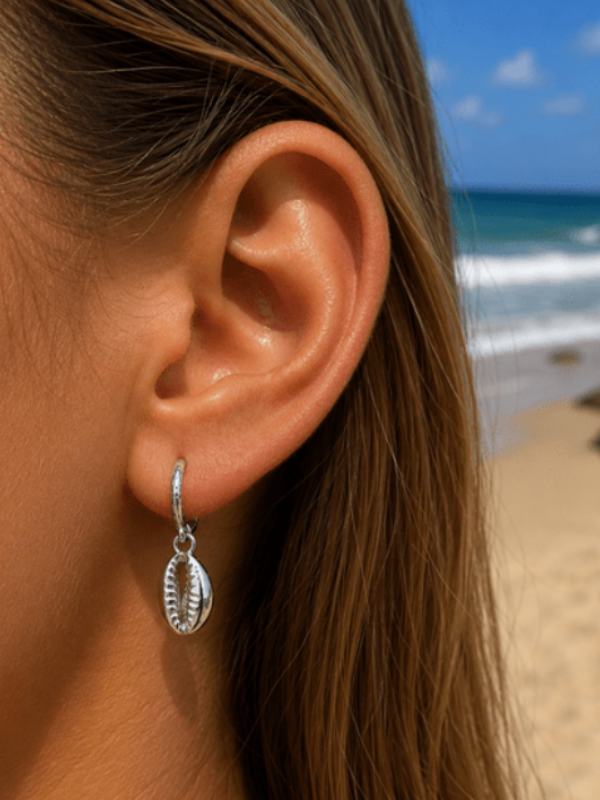 SEASHORE COWRIE HOOP EARRINGS