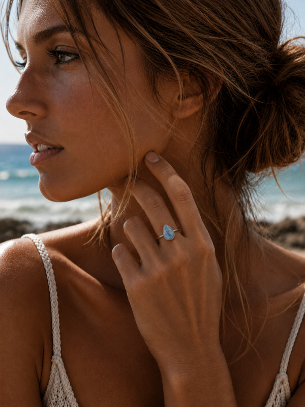 Large Larimar Teardrop Statement Ring