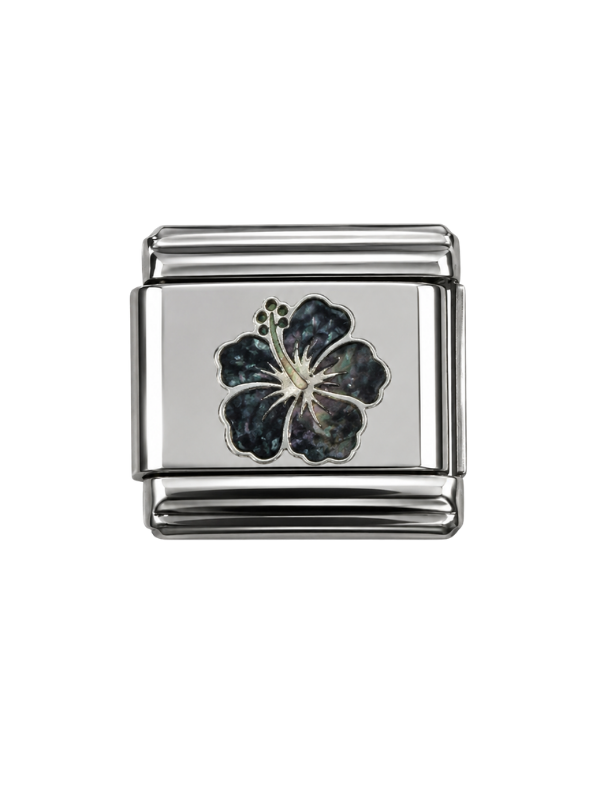 Midnight Hibiscus Italian Bracelet Charm