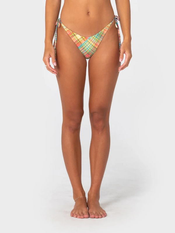 Rusty Check Moi Side Tie Midi Bikini Bottom