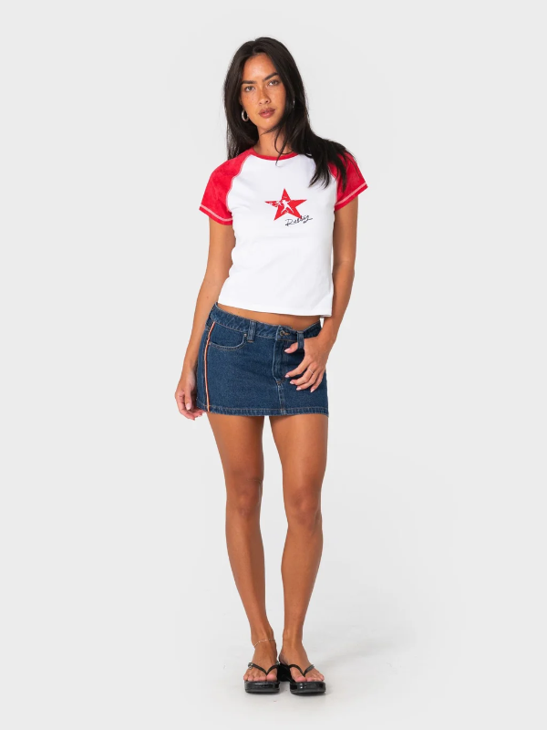 Rusty Flip Mommy Low Rise Mini Denim Skirt