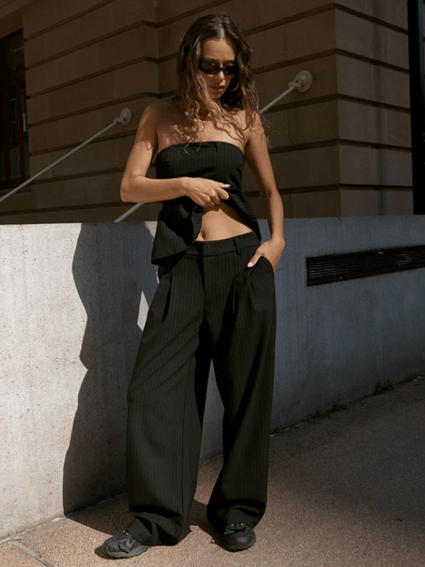AFENDS BUSINESS PINSTRIPE LOW RISE TROUSER