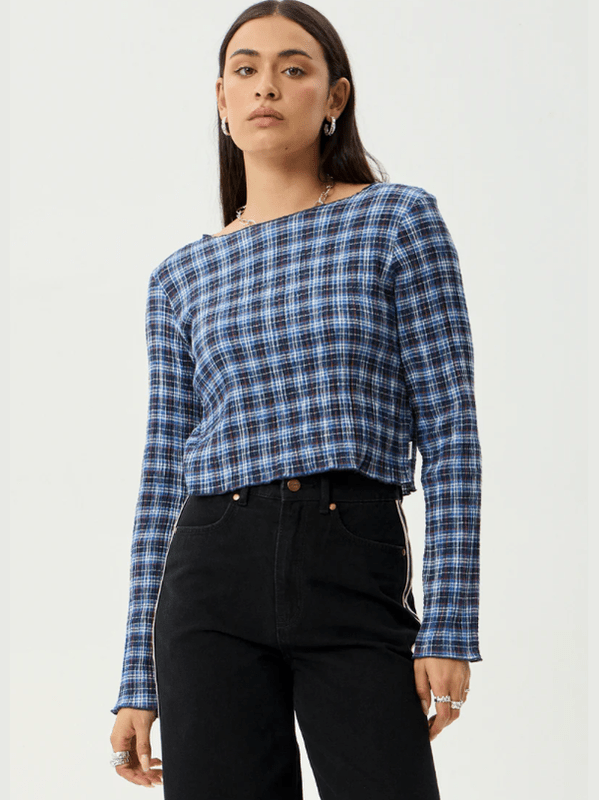AFENDS MOUNTAINS SEERSUCKER LONG SLEEVE TOP