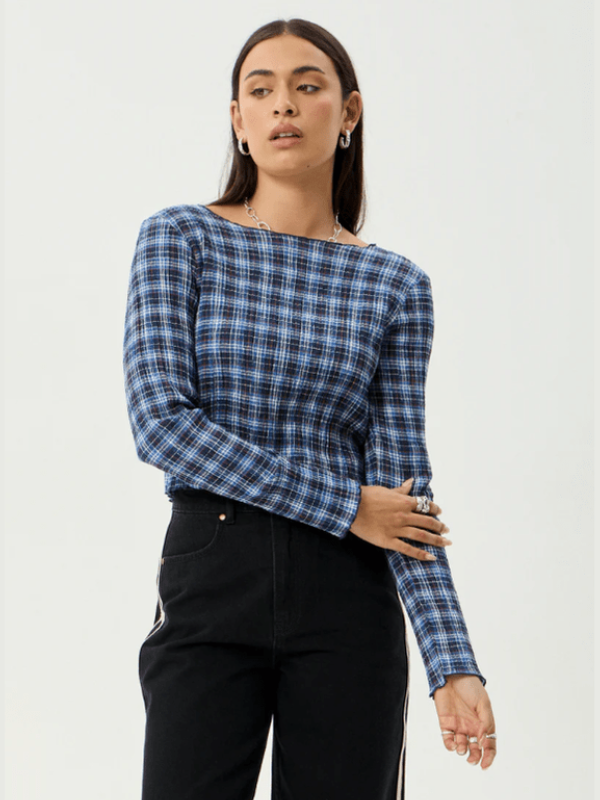 AFENDS MOUNTAINS SEERSUCKER LONG SLEEVE TOP