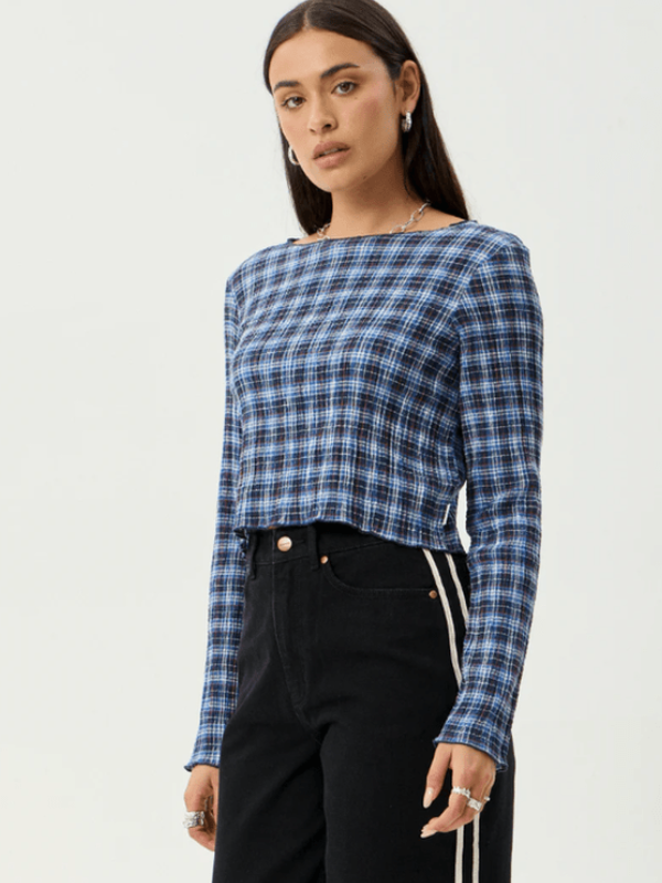 AFENDS MOUNTAINS SEERSUCKER LONG SLEEVE TOP