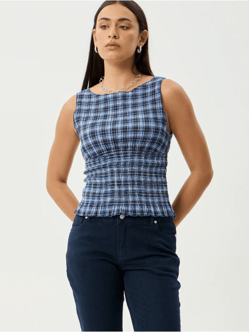 AFENDS MOUNTAINS SEERSUCKER SLEEVELESS TOP