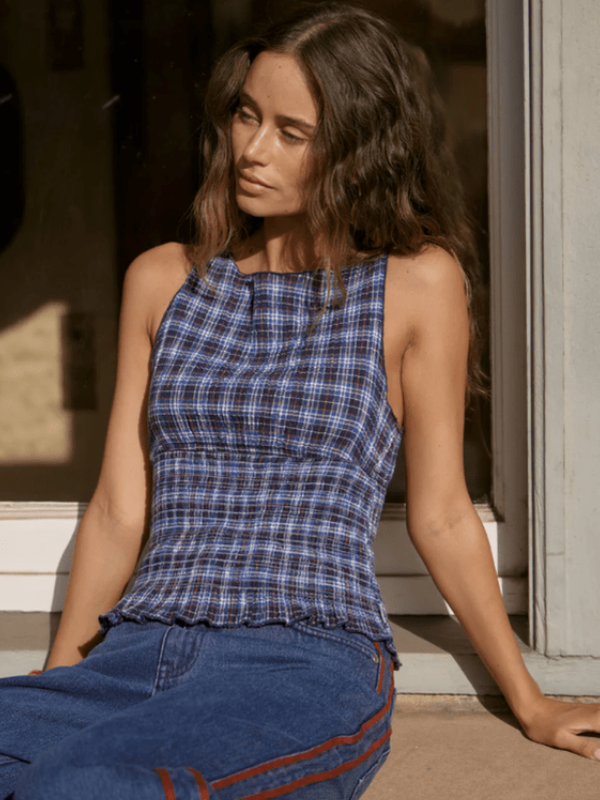 AFENDS MOUNTAINS SEERSUCKER SLEEVELESS TOP