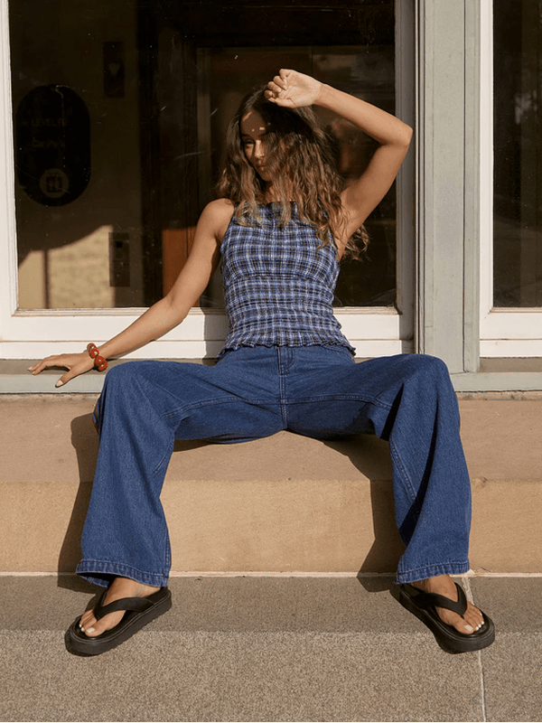 AFENDS MOUNTAINS SEERSUCKER SLEEVELESS TOP