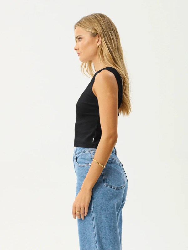 Afends Charlie women's ribbed tank top with a fitted silhouette and soft ribbed fabric.