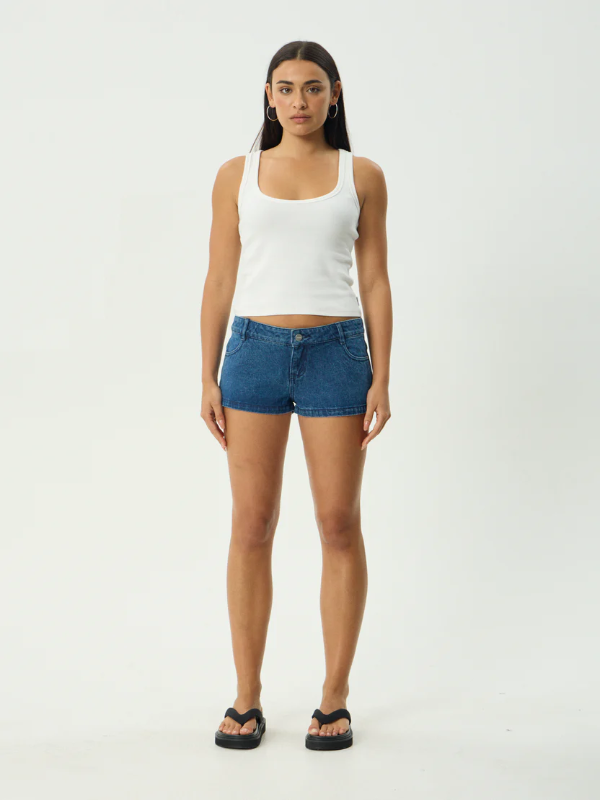 Afends Dallas women's low rise denim shorts with a relaxed fit for everyday wear.