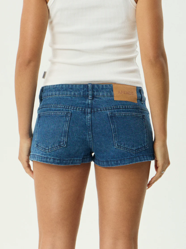 Afends Dallas women's low rise denim shorts with a relaxed fit for everyday wear.