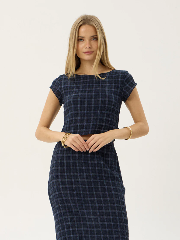 Afends Darcy women's seersucker top with a lightweight textured fabric and relaxed fit.