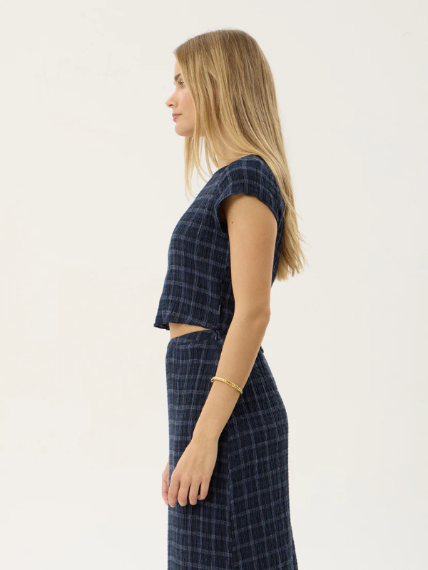Afends Darcy women's seersucker top with a lightweight textured fabric and relaxed fit.