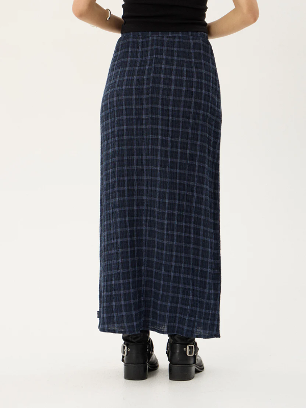 Afends Lita women's seersucker maxi skirt with a lightweight textured fabric and relaxed fit.