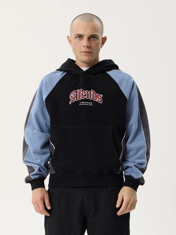 Afends Occupancy Paneled Boxy Hood unisex heavyweight hoodie with a relaxed boxy fit.