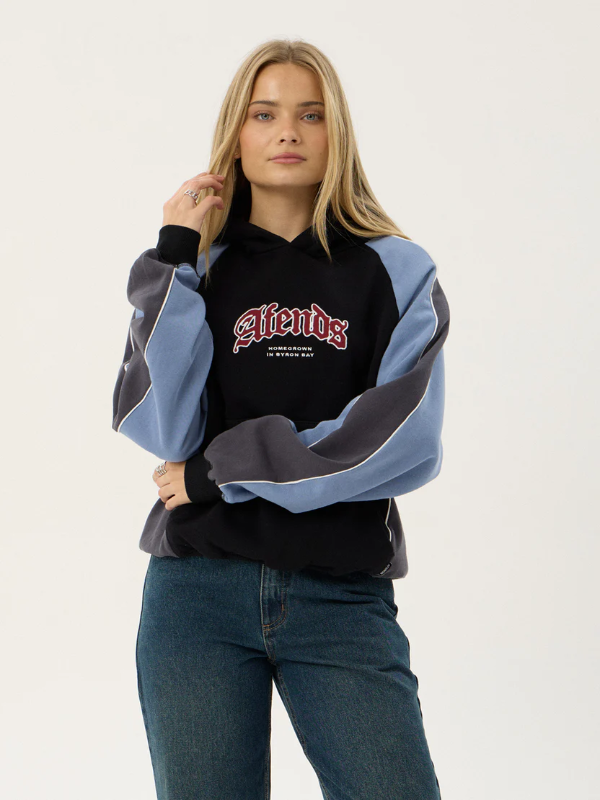 Afends Occupancy Paneled Boxy Hood unisex heavyweight hoodie with a relaxed boxy fit.