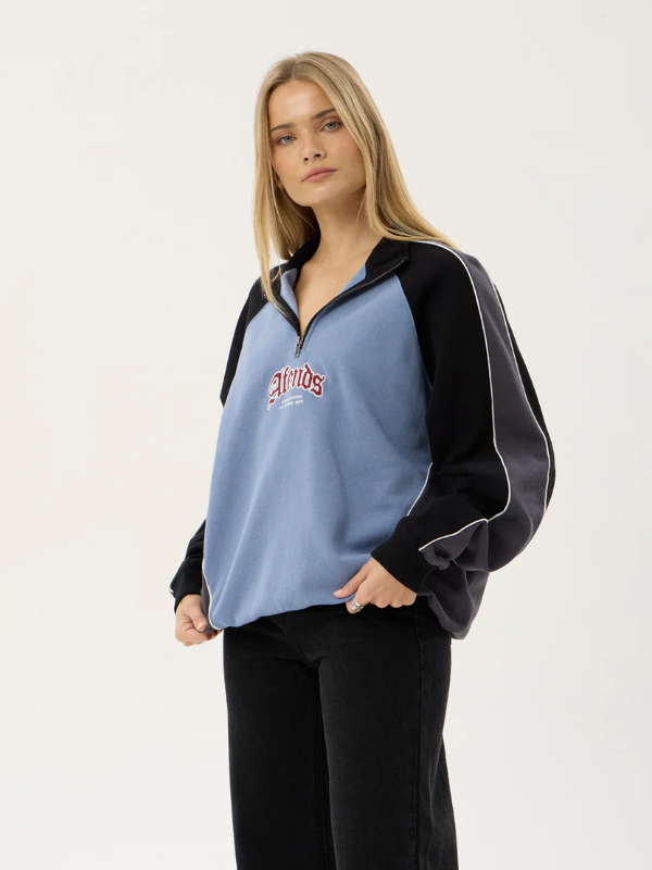 Afends Occupancy Paneled Quarter Zip Jumper unisex heavyweight fleece with a relaxed fit and quarter zip design.