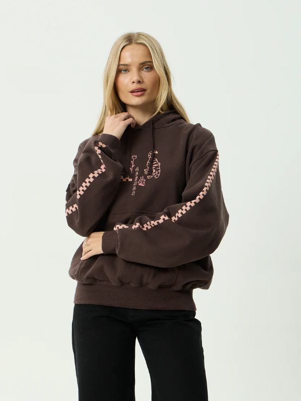 Afends Reality Check boxy pull on hood unisex hoodie with a relaxed oversized fit.