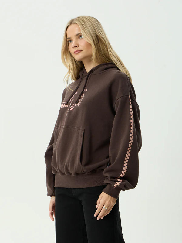 Afends Reality Check boxy pull on hood unisex hoodie with a relaxed oversized fit.