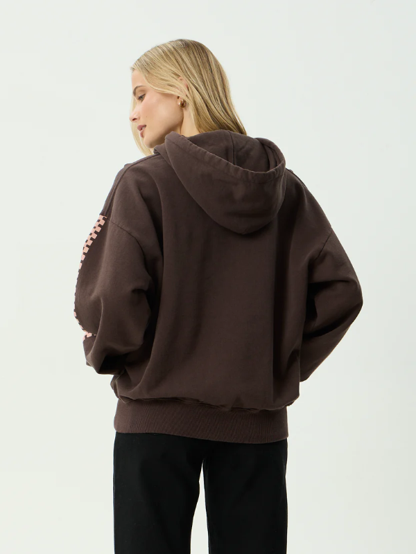 Afends Reality Check boxy pull on hood unisex hoodie with a relaxed oversized fit.
