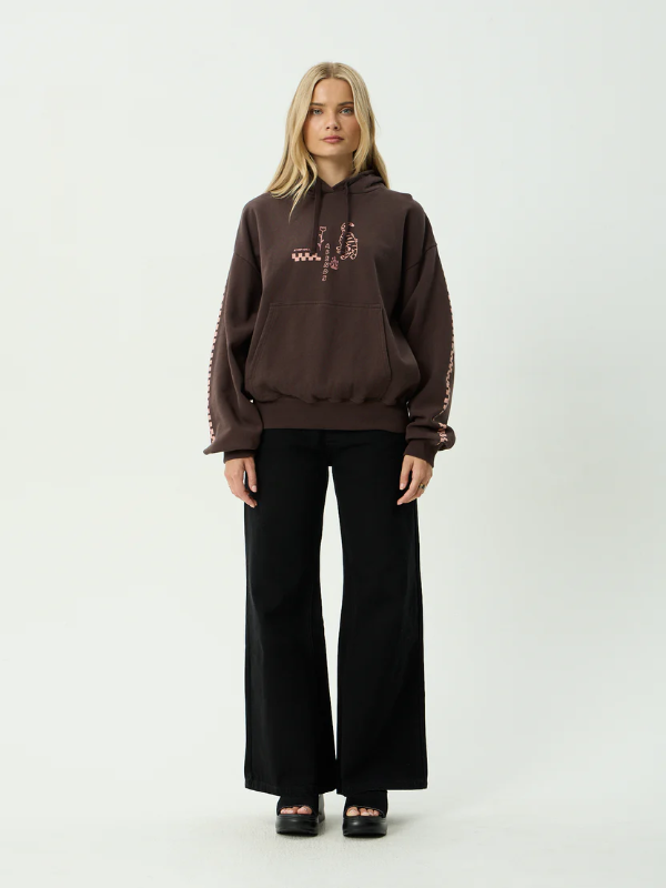 Afends Reality Check boxy pull on hood unisex hoodie with a relaxed oversized fit.