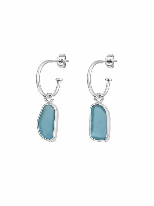 Aqua sea glass earrings featuring a coastal-inspired handmade design.