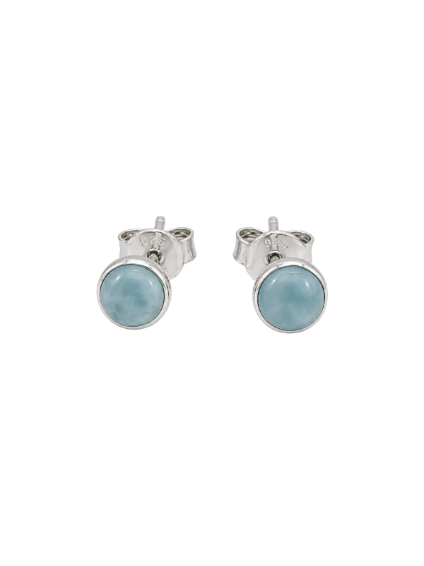 925 sterling silver stud earrings featuring natural Larimar stone with unique ocean-blue colouring and pattern.