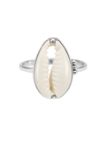 Handmade 925 sterling silver Cowrie Ball Ring featuring a detailed cowrie shell and ball design.
