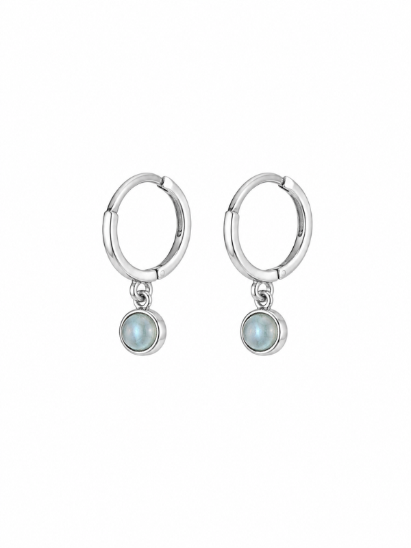 Handmade moonstone hoop earrings featuring natural moonstone detailing and a coastal-inspired design.