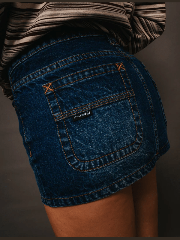 RUSTY BLASTED EYE-LET-LOOSE DENIM MICRO SKIRT