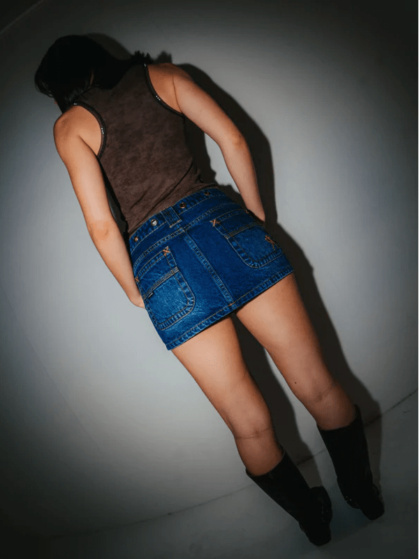 RUSTY BLASTED EYE-LET-LOOSE DENIM MICRO SKIRT