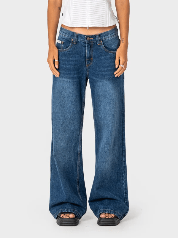 RUSTY RIP IN WENDY WIDE LOW RISE DENIM JEAN