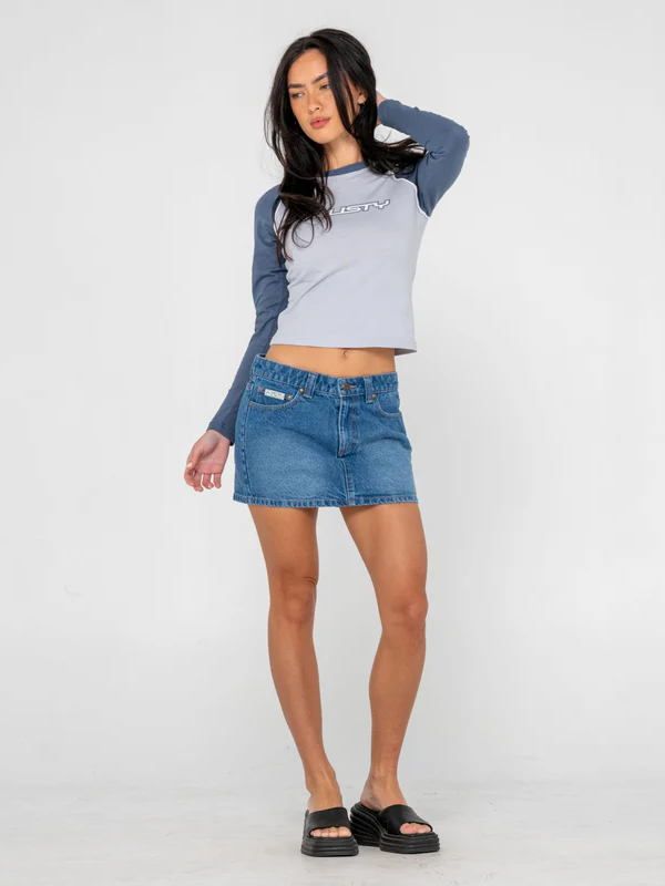 RUSTY MAVERICKS LOW RISE DENIM MINI SKIRT