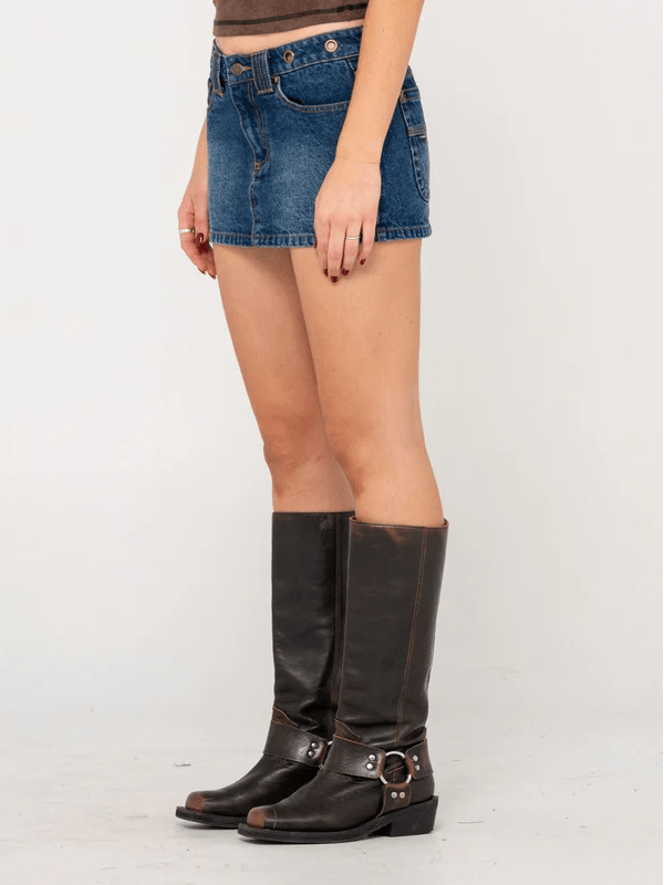 RUSTY BLASTED EYE-LET-LOOSE DENIM MICRO SKIRT