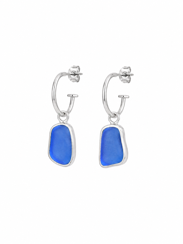 Marine sea glass earrings featuring a coastal-inspired handmade design.