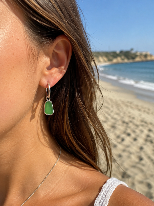 Pale Sea sea glass earrings featuring a coastal-inspired handmade design.