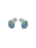 925 sterling silver teardrop stud earrings featuring natural Larimar stone with unique blue colouring and pattern.