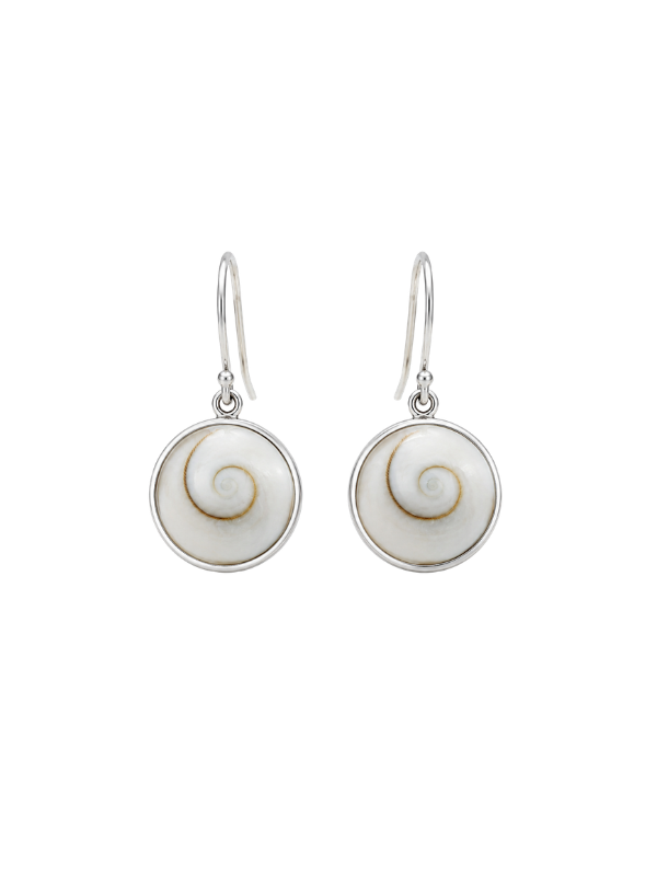 925 sterling silver statement earrings featuring round Shiva shell with unique natural colouring and pattern.